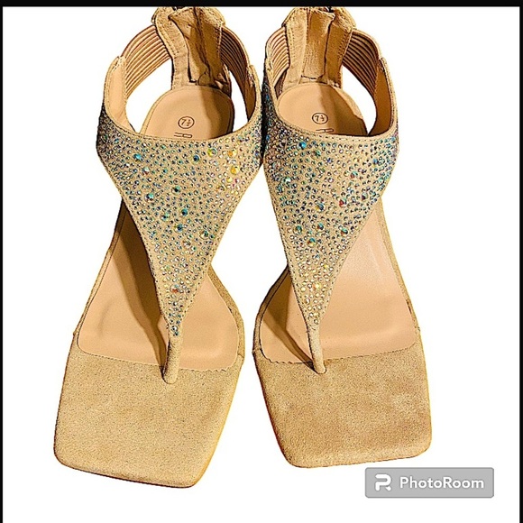 Rouge Helium Women’s Zeal Square Toe Slide In Crystal High Sandal Thong - Picture 2 of 5